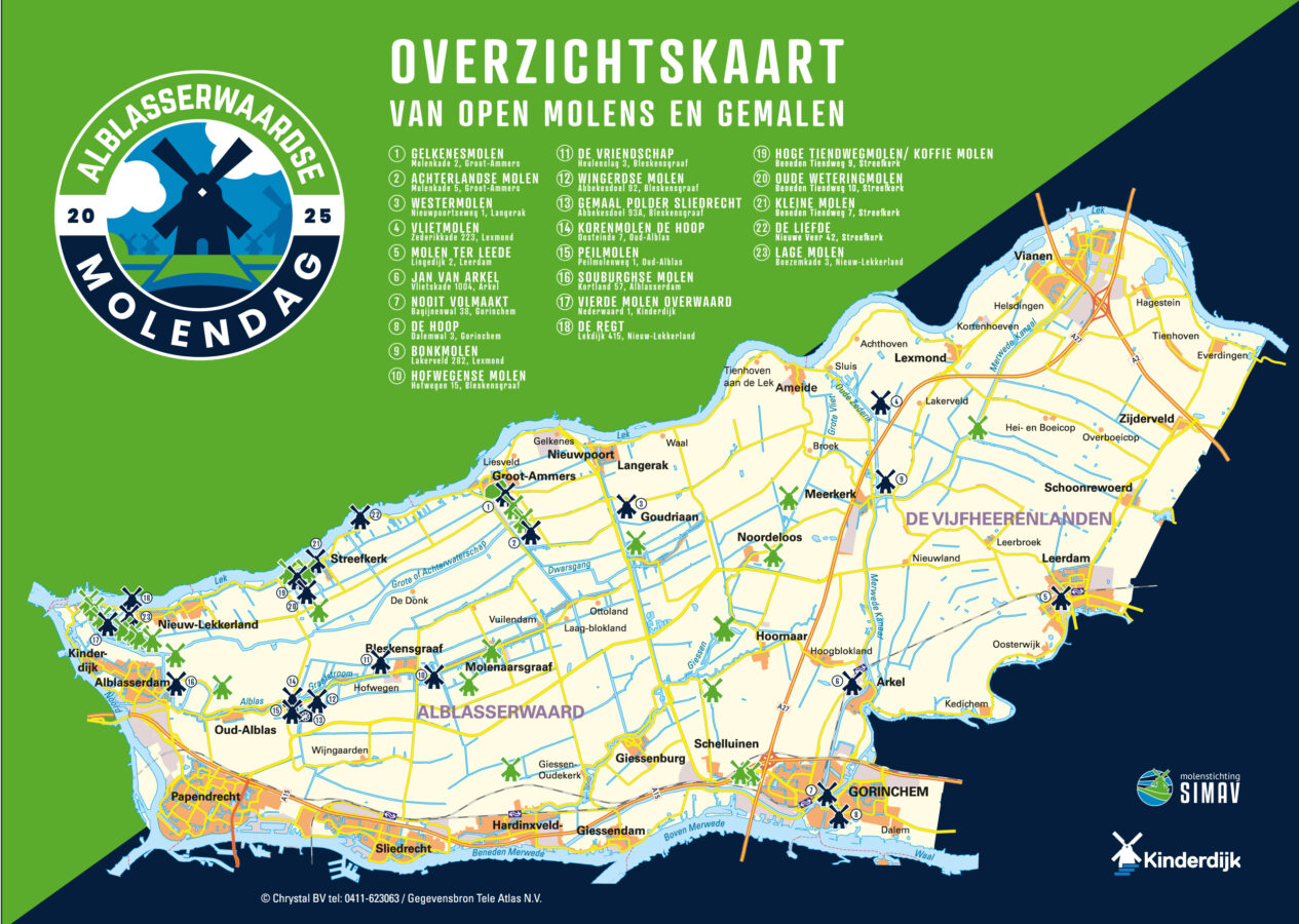 Alblasserwaardse Molendag, overzichtskaart