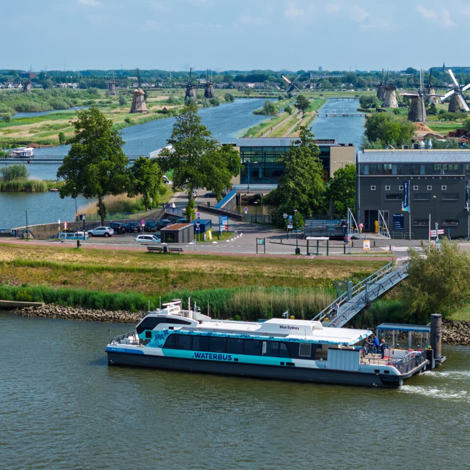 Watershuttle at the dock in Kinderdijk UNESCO World Heritage