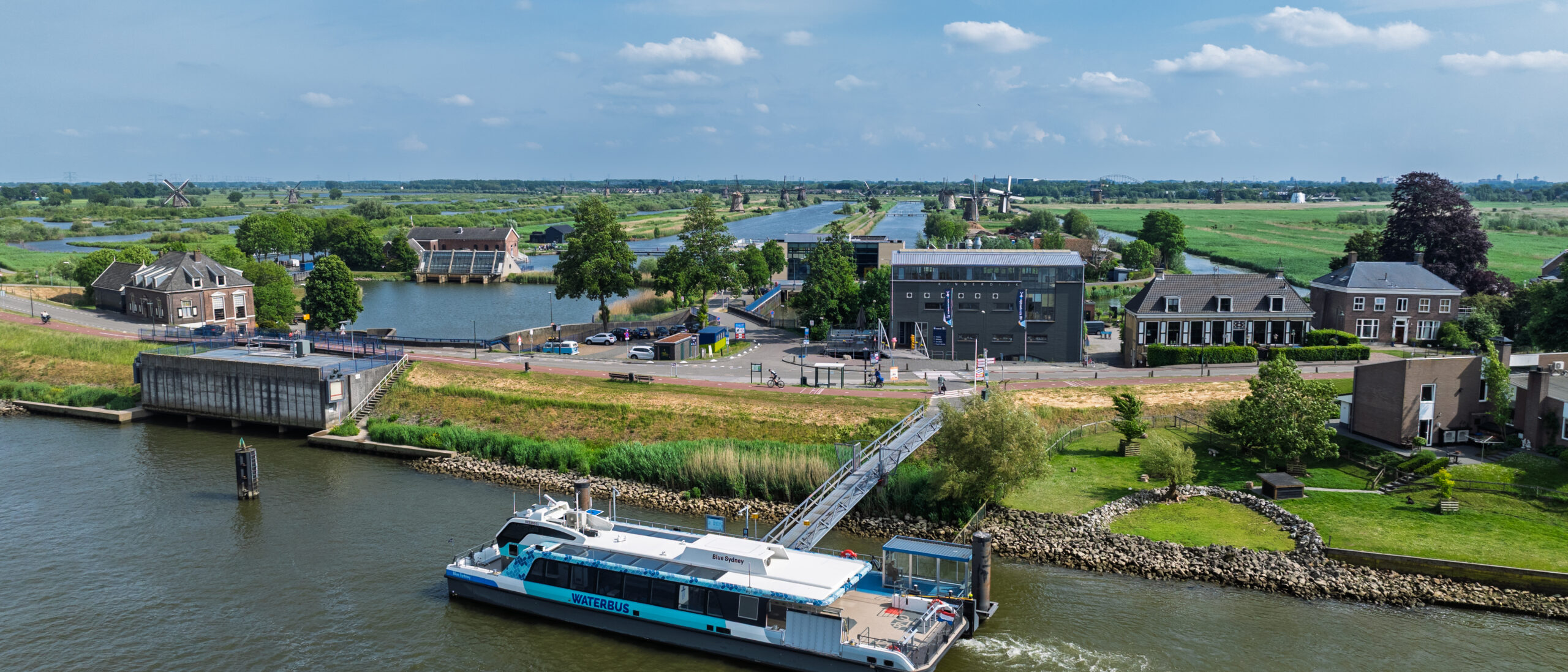 Watershuttle at the dock in Kinderdijk UNESCO World Heritage