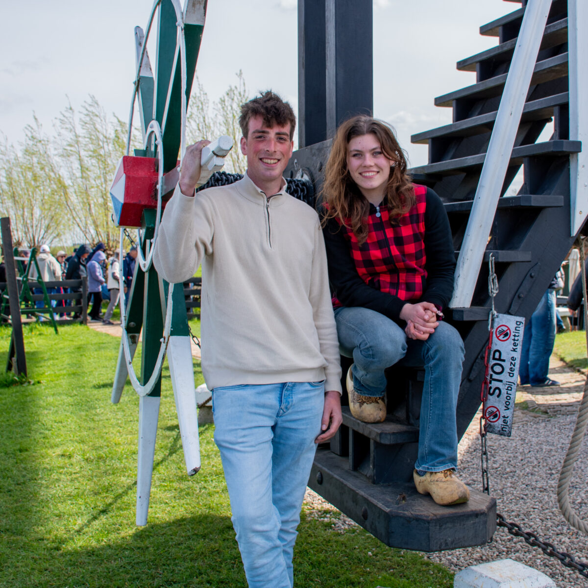 Millers Arjan Hoek and Mandie Noorlander at the Blokweer Museum Mill in Kinderdijk.