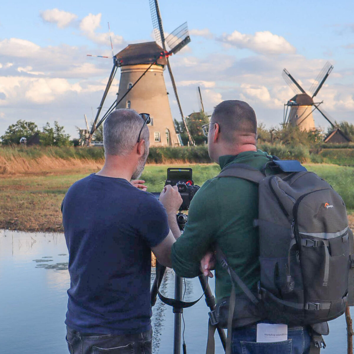 A photography workshop at the Kinderdijk World Heritage Site during Illumination Week.