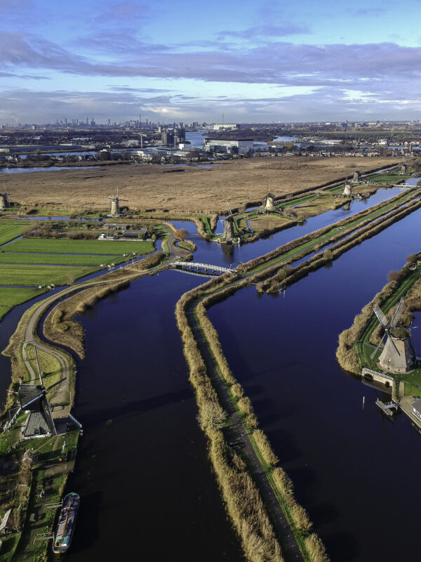 Drone foto van het gebied Kinderdijk